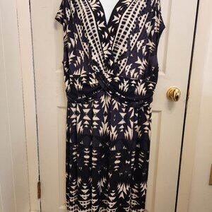 Dark Navy, light navy and beige patterned dress